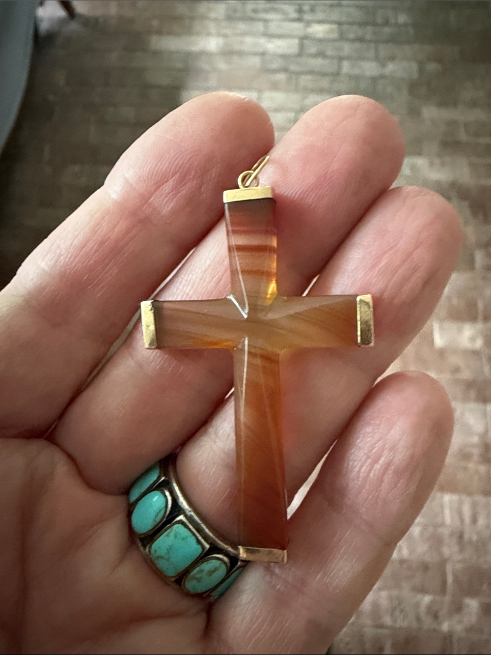 Agate 14k gold cross